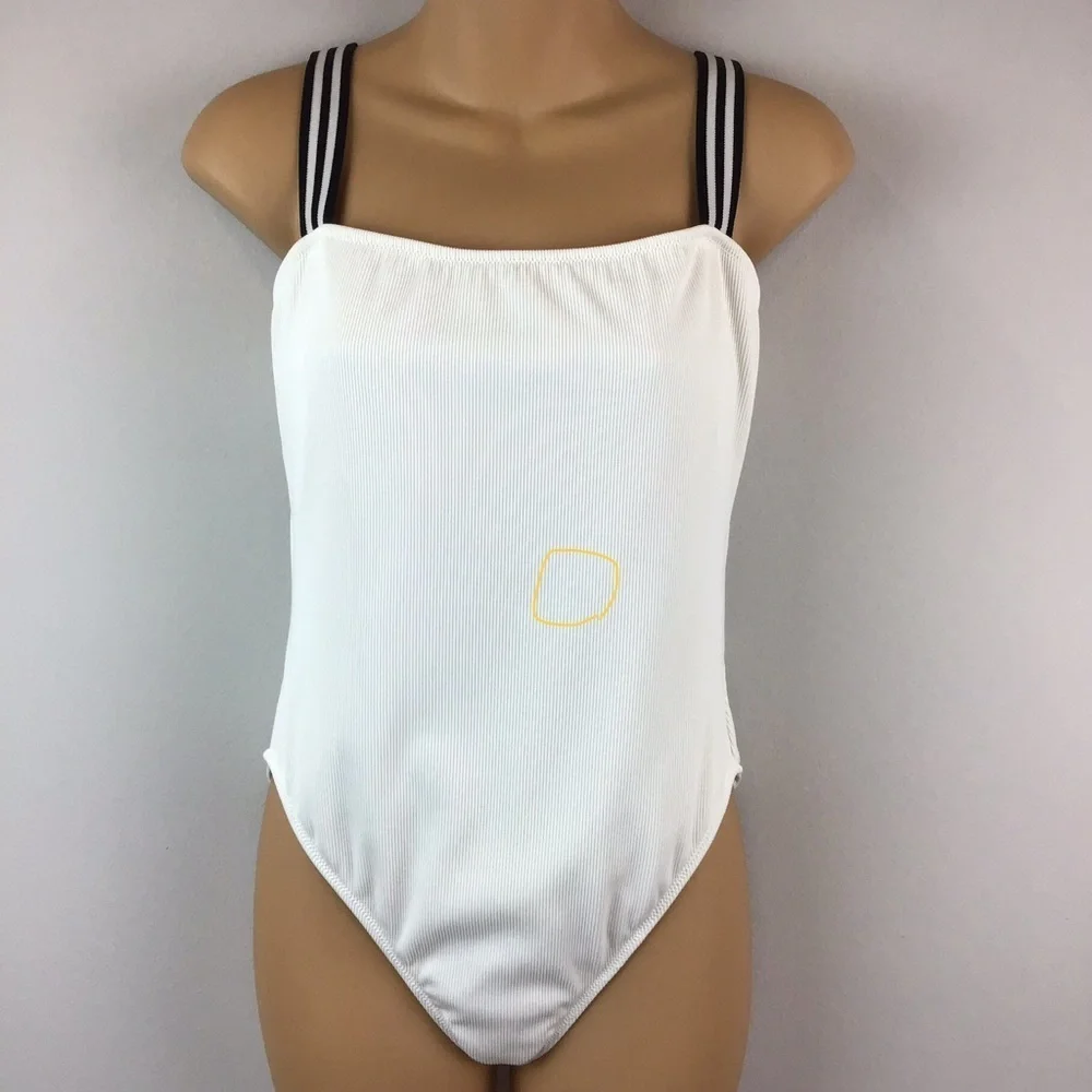Madewell Solid & Striped White The Riley One Piece Swimsuit | Large